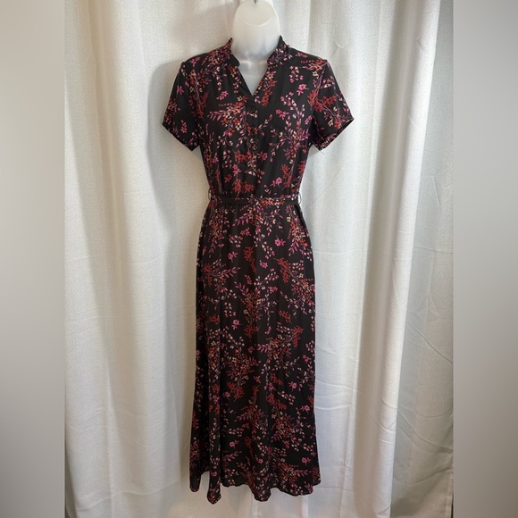 Nanette Lepore Black Floral Chiffon Maxi Shirt‎ Dress Sz 4 Small 0380 - Picture 2 of 14